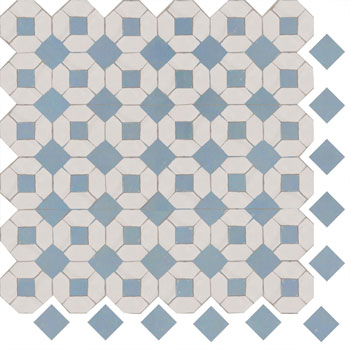 Mosaic House Moroccan tile Jewel 26-20 Polar White Sea Blue  zellige, mosaic, zellij, field, pattern, glaze 